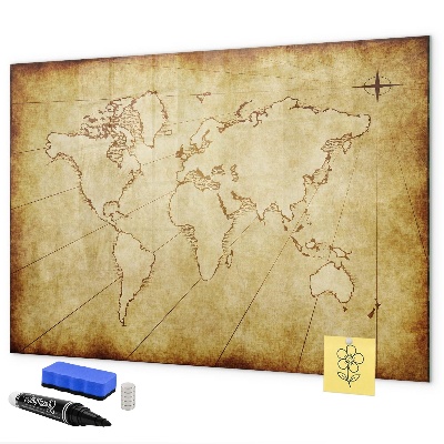 Tableau effaçable magnétique Une carte du monde avec des souvenirs personnels