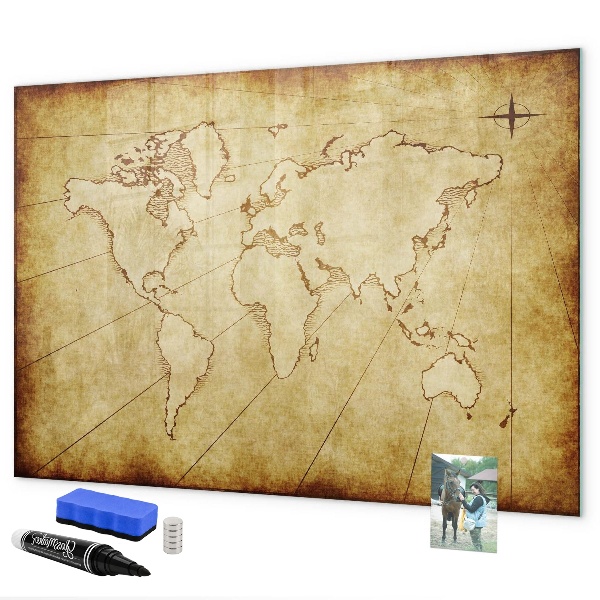 Tableau effaçable magnétique Une carte du monde avec des souvenirs personnels