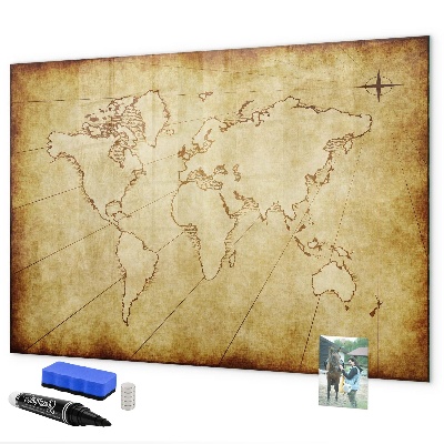 Tableau effaçable magnétique Une carte du monde avec des souvenirs personnels