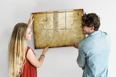 Tableau effaçable magnétique Une carte du monde avec des souvenirs personnels