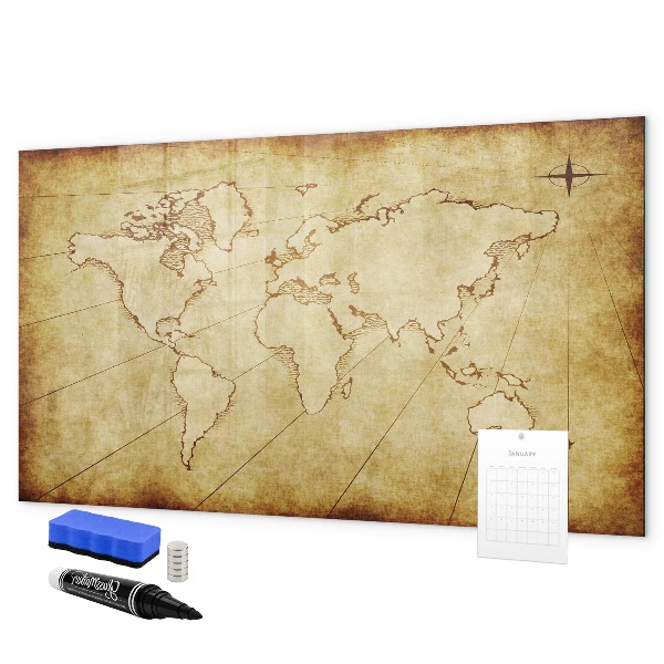 Tableau effaçable magnétique Une carte du monde avec des souvenirs personnels