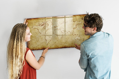 Tableau effaçable magnétique Une carte du monde avec des souvenirs personnels