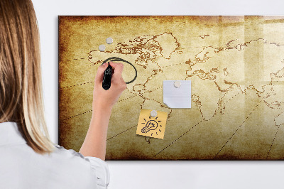 Tableau effaçable magnétique Une carte du monde avec des souvenirs personnels