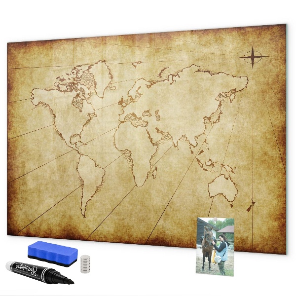 Tableau effaçable magnétique Une carte du monde avec des souvenirs personnels