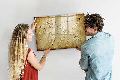 Tableau effaçable magnétique Une carte du monde avec des souvenirs personnels