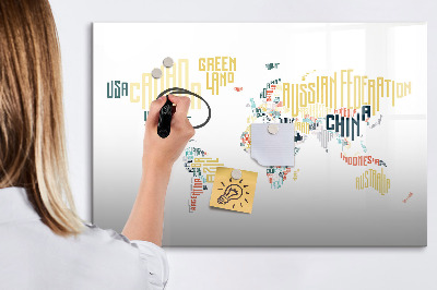 Tableau magnétique effaçable Une carte du monde avec des souvenirs personnels