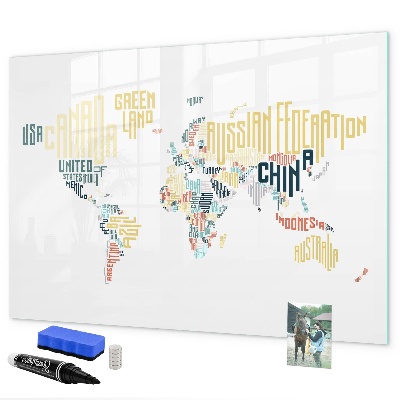 Tableau magnétique effaçable Une carte du monde avec des souvenirs personnels