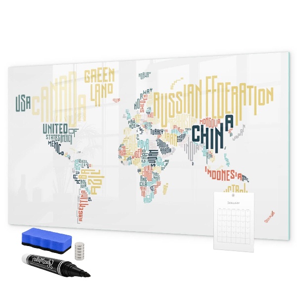 Tableau magnétique effaçable Une carte du monde avec des souvenirs personnels