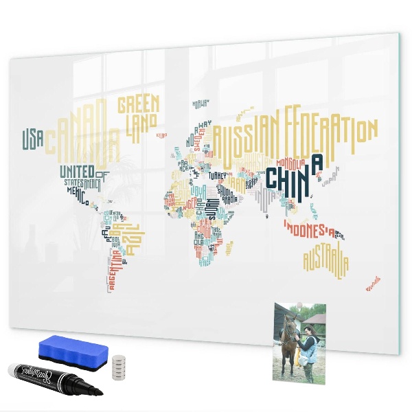 Tableau magnétique effaçable Une carte du monde avec des souvenirs personnels