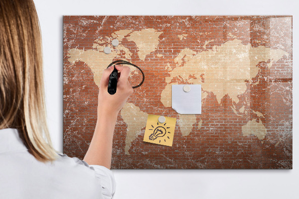 Tableau effaçable magnétique Carte du monde avec emplacements de photos