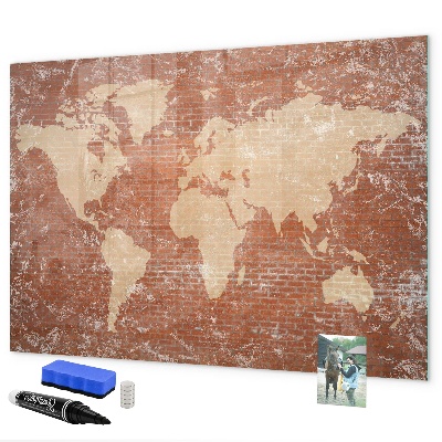 Tableau effaçable magnétique Carte du monde avec emplacements de photos