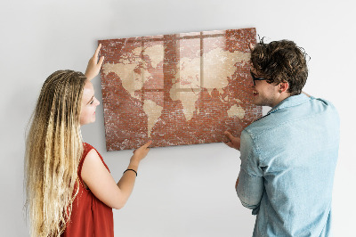 Tableau effaçable magnétique Carte du monde avec emplacements de photos