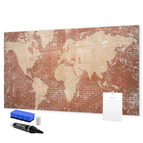 Tableau effaçable magnétique Carte du monde avec emplacements de photos