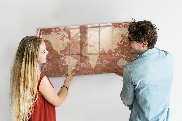 Tableau effaçable magnétique Carte du monde avec emplacements de photos