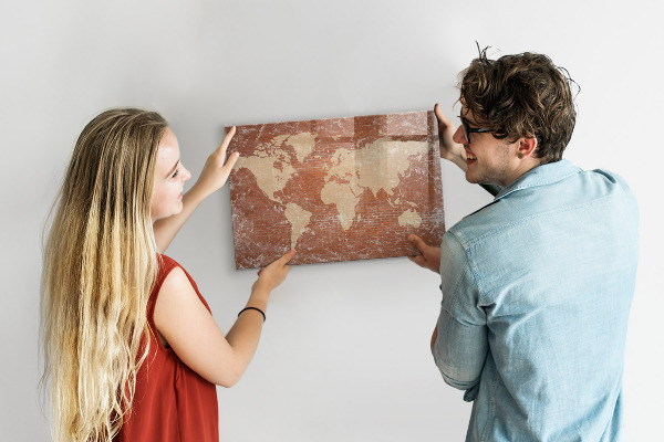 Tableau effaçable magnétique Carte du monde avec emplacements de photos