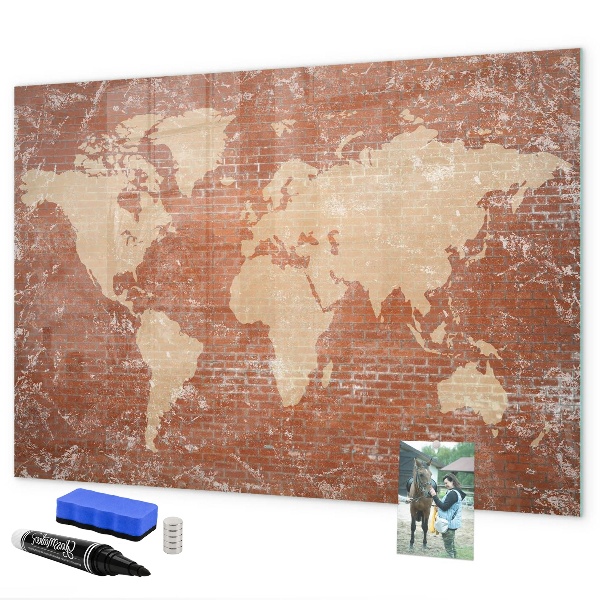Tableau effaçable magnétique Carte du monde avec emplacements de photos