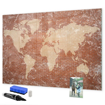 Tableau effaçable magnétique Carte du monde avec emplacements de photos