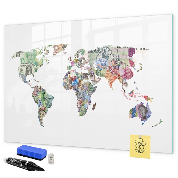 Tableau magnétique effaçable Une carte du monde avec des souvenirs personnels