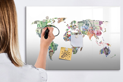 Tableau magnétique effaçable Une carte du monde avec des souvenirs personnels