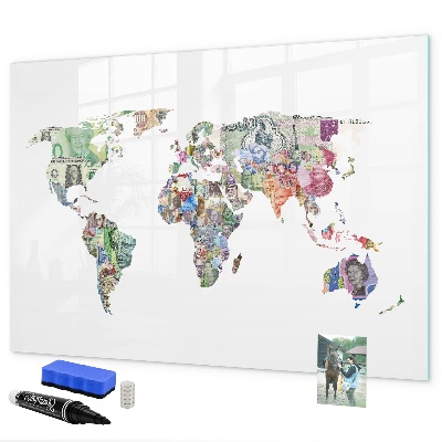 Tableau magnétique effaçable Une carte du monde avec des souvenirs personnels