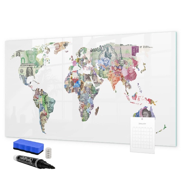 Tableau magnétique effaçable Une carte du monde avec des souvenirs personnels
