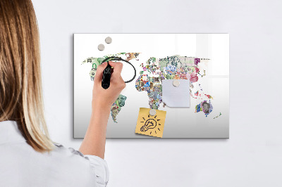 Tableau magnétique effaçable Une carte du monde avec des souvenirs personnels