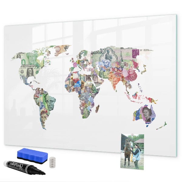 Tableau magnétique effaçable Une carte du monde avec des souvenirs personnels