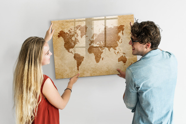 Tableau magnétique effaçable Une carte du monde avec les lieux de mémoire