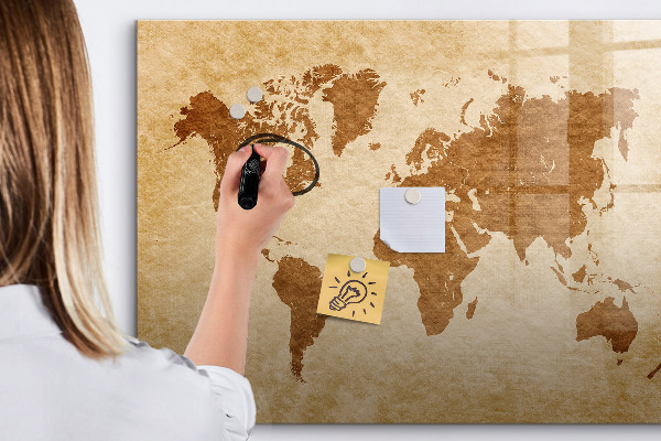 Tableau magnétique effaçable Une carte du monde avec les lieux de mémoire