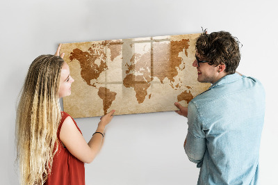 Tableau magnétique effaçable Une carte du monde avec les lieux de mémoire