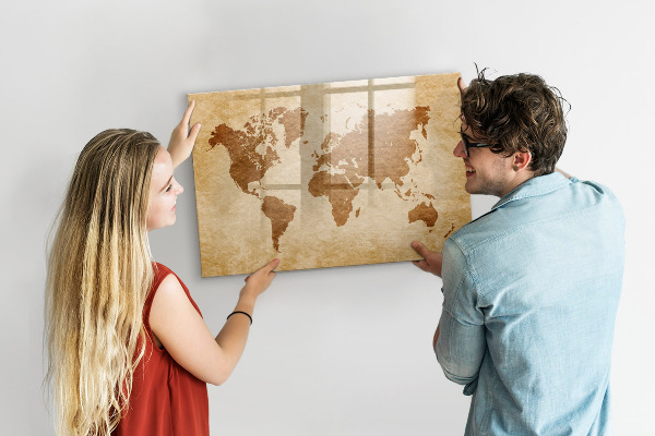 Tableau magnétique effaçable Une carte du monde avec les lieux de mémoire