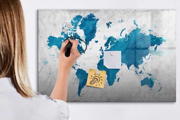 Tableau effaçable magnétique Carte du monde avec photos personnelles