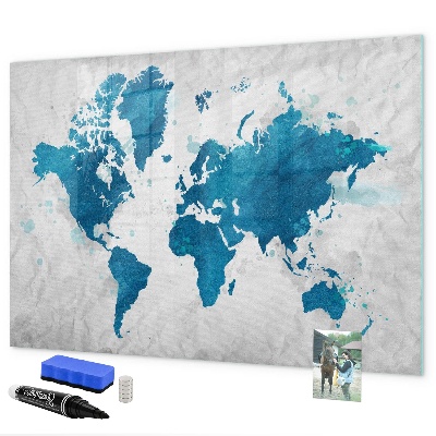 Tableau effaçable magnétique Carte du monde avec photos personnelles