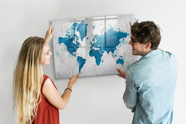 Tableau effaçable magnétique Carte du monde avec photos personnelles