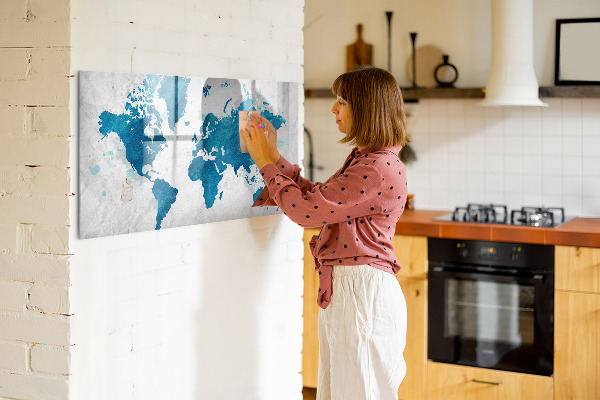 Tableau effaçable magnétique Carte du monde avec photos personnelles
