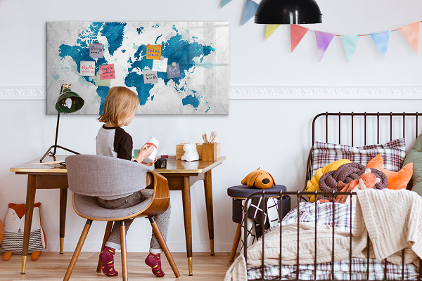 Tableau effaçable magnétique Carte du monde avec photos personnelles