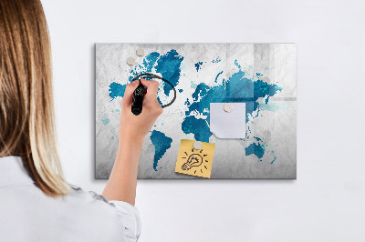Tableau effaçable magnétique Carte du monde avec photos personnelles