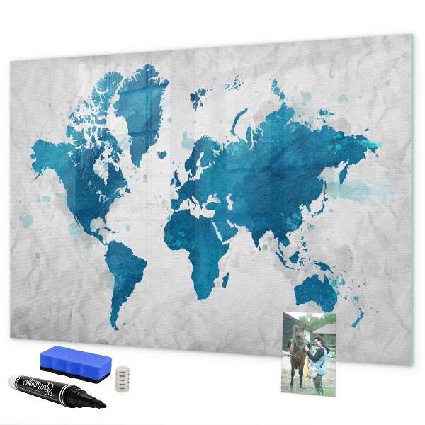 Tableau effaçable magnétique Carte du monde avec photos personnelles