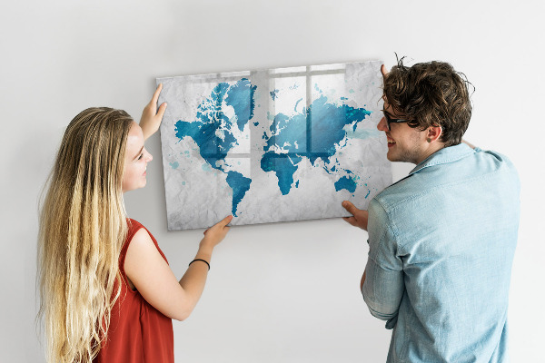 Tableau effaçable magnétique Carte du monde avec photos personnelles