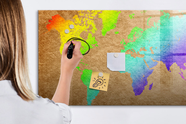 Tableau magnétique effaçable Carte colorée avec des spots photos