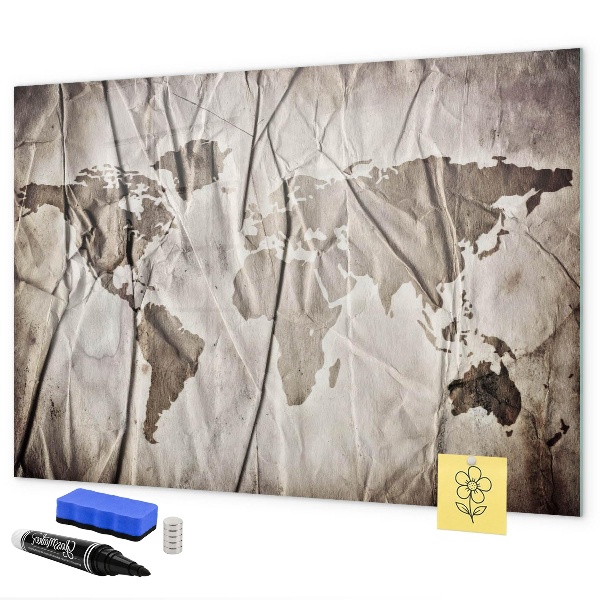 Tableau magnétique effaçable Carte du monde avec photos et accessoires