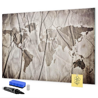 Tableau magnétique effaçable Carte du monde avec photos et accessoires