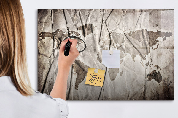 Tableau magnétique effaçable Carte du monde avec photos et accessoires