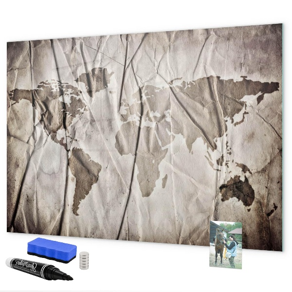 Tableau magnétique effaçable Carte du monde avec photos et accessoires