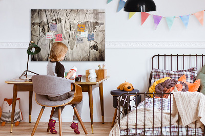 Tableau magnétique effaçable Carte du monde avec photos et accessoires