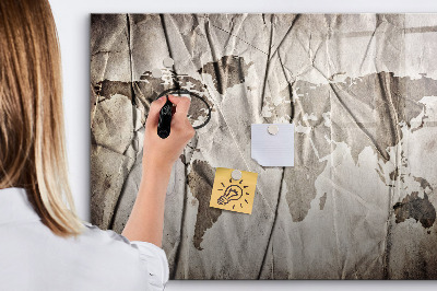 Tableau magnétique effaçable Carte du monde avec photos et accessoires