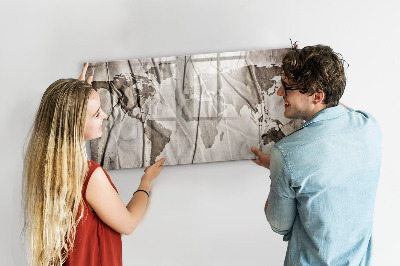 Tableau magnétique effaçable Carte du monde avec photos et accessoires