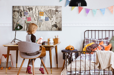 Tableau magnétique effaçable Carte du monde avec photos et accessoires