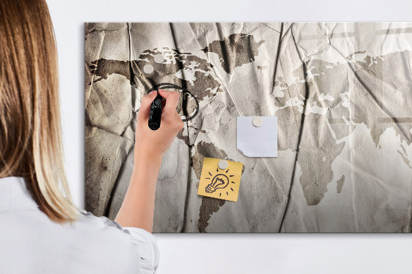 Tableau magnétique effaçable Carte du monde avec photos et accessoires