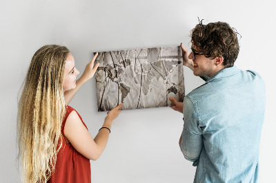 Tableau magnétique effaçable Carte du monde avec photos et accessoires